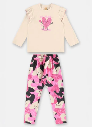 Up Baby - Conjunto Cotton Estampa Babado Bege - UP BABY