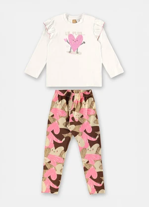 Up Baby - Conjunto Cotton Estampa Babado Branco - UP BABY