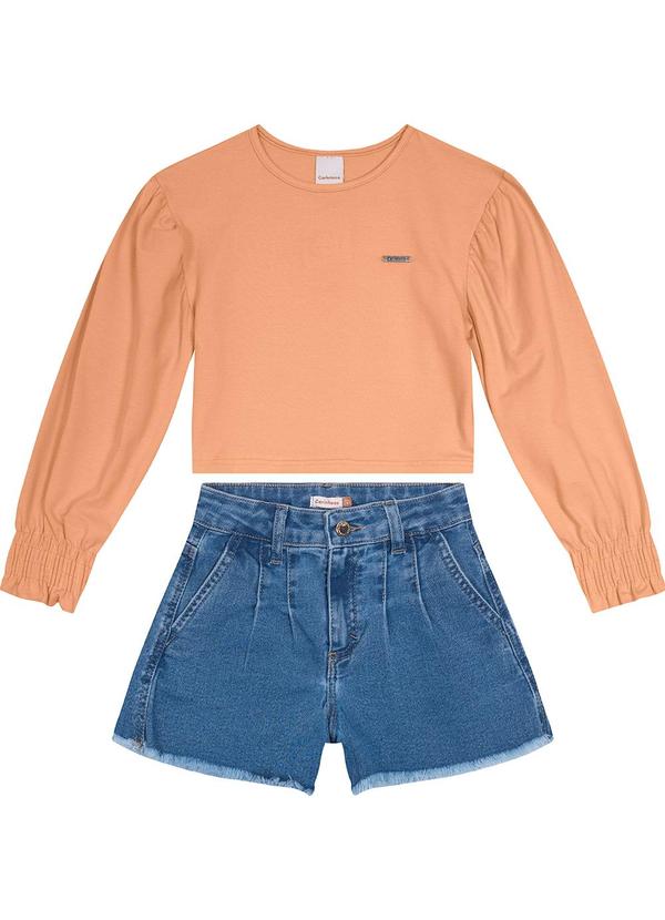 Carinhoso - Conjunto Cropped com Jeans Menina Laranja