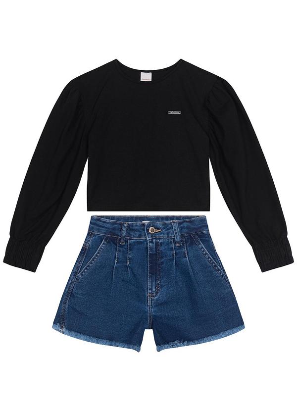 Carinhoso - Conjunto Cropped com Jeans Menina Preto