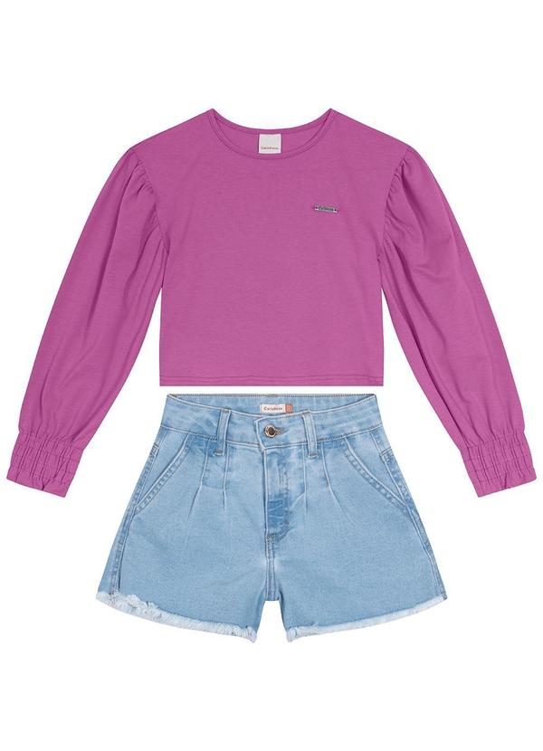 Carinhoso - Conjunto Cropped com Jeans Menina Roxo 1