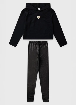 Vida Costeira - Conjunto Cropped Coração e Legging Cirrê  Preto - VIDA COSTEIRA