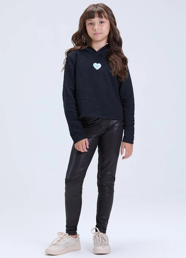 Vida Costeira - Conjunto Cropped Coração e Legging Cirrê  Preto