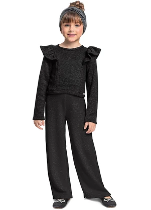 Quimby - Conjunto Cropped e Calça Wide Leg Preto - QUIMBY