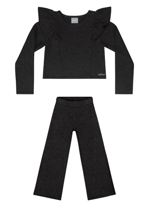 Quimby - Conjunto Cropped e Calça Wide Leg Preto - QUIMBY