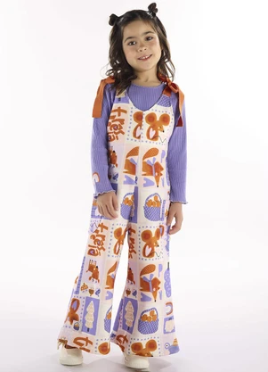 Três e Já - Conjunto Cropped e Jardineira Bege - TRÊS E JÁ