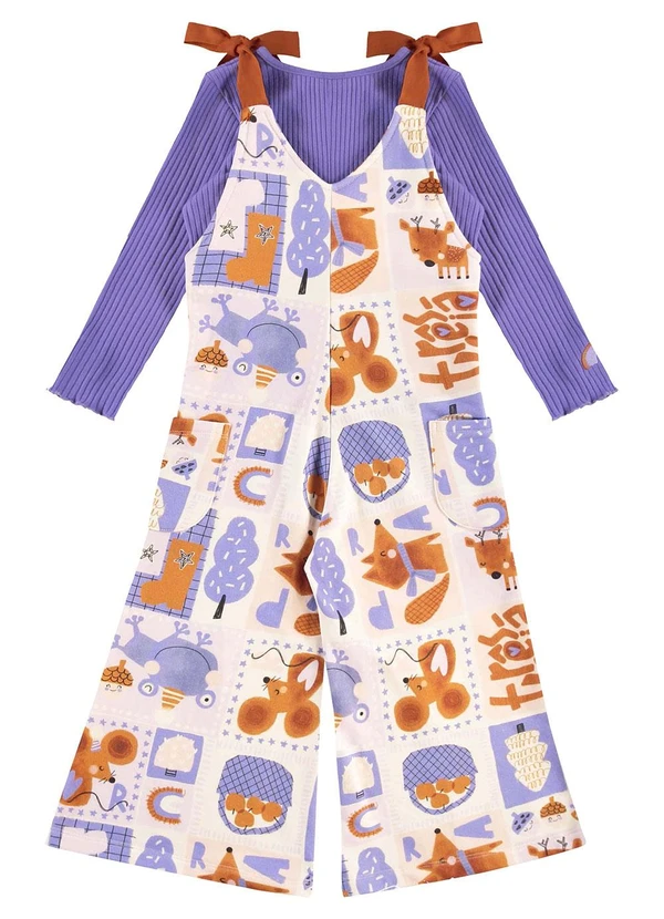 Três e Já - Conjunto Cropped e Jardineira Bege 2