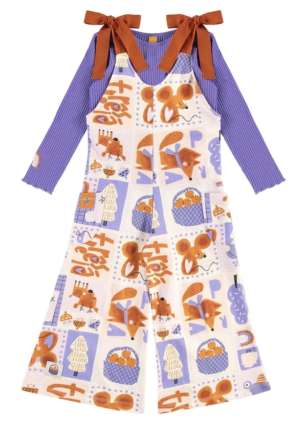 Três e Já - Conjunto Cropped e Jardineira Bege 3