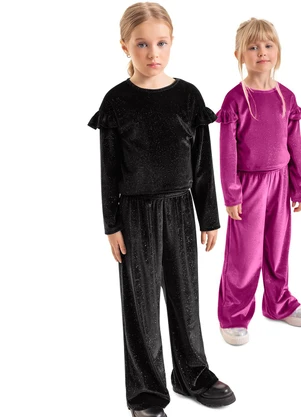 Quimby - Conjunto Cropped e Wide Leg Infantil Preto - QUIMBY