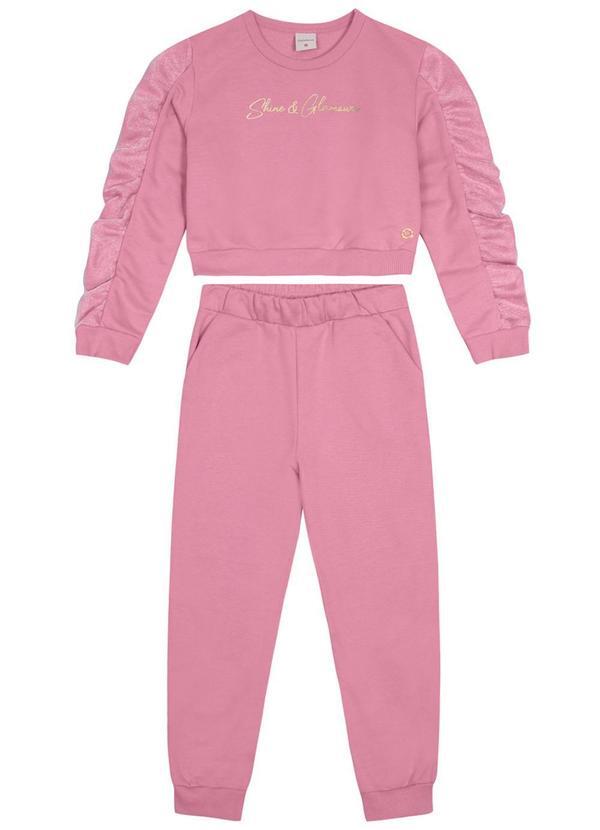 Carinhoso - Conjunto Cropped em Moletom Menina Rosa