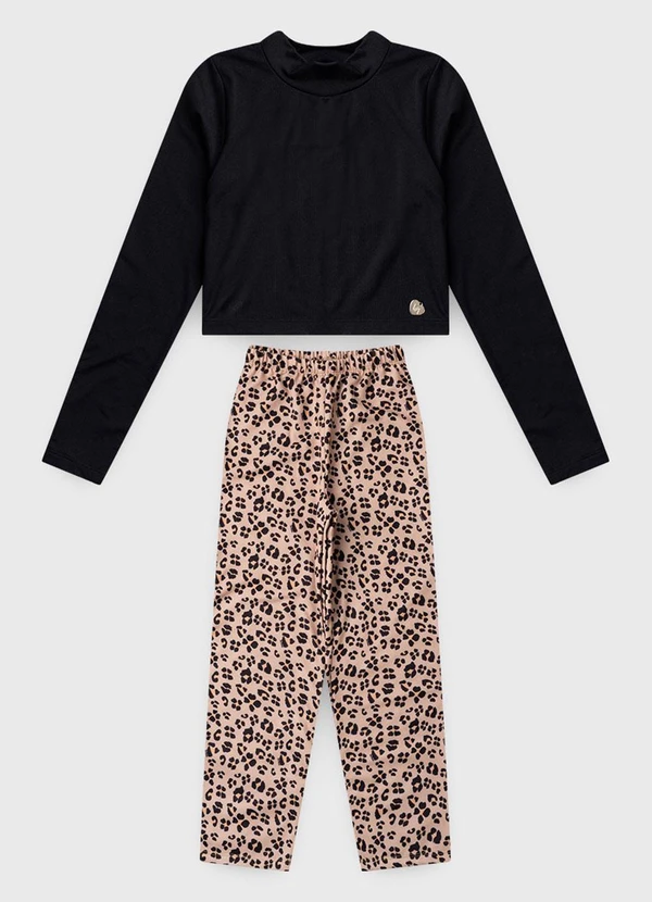 Vida Costeira - Conjunto de Cropped e Calça Oncinha Preto 4