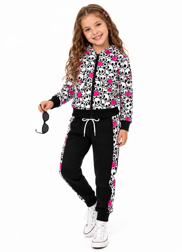 Rosa Azul - Conjunto de Inverno Caveirinhas Preto