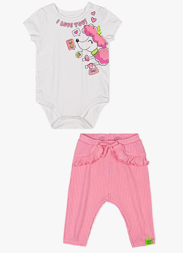 Momi - Conjunto de Malha de Canelada com Babados Rosa