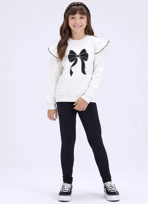 Vida Costeira - Conjunto de Moletom Babado e Laço Off White