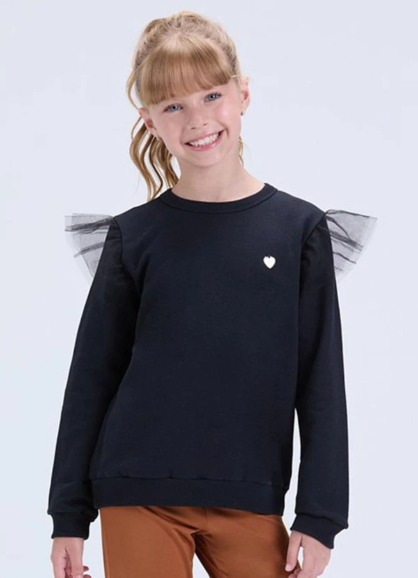 Vida Costeira - Conjunto de Moletom com Babado em Tule Preto 2