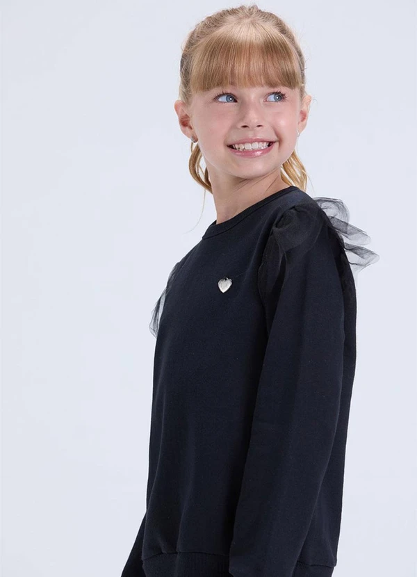 Vida Costeira - Conjunto de Moletom com Babado em Tule Preto 4