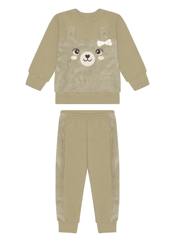 Alakazoo - Conjunto de Moletom com Bordado e Recortes Bege 1