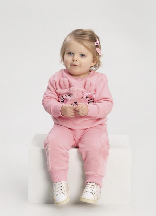 Alakazoo - Conjunto de Moletom com Bordado e Recortes Rosa
