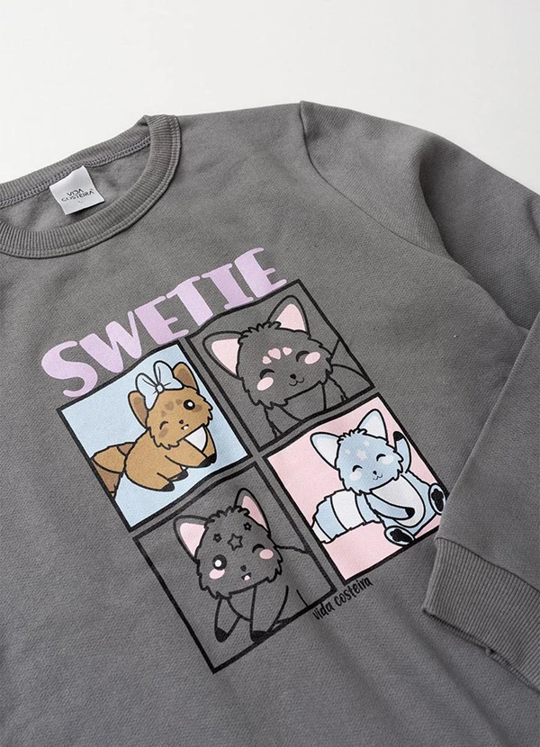 Vida Costeira - Conjunto de Moletom Gatinho Swetie Chumbo 3