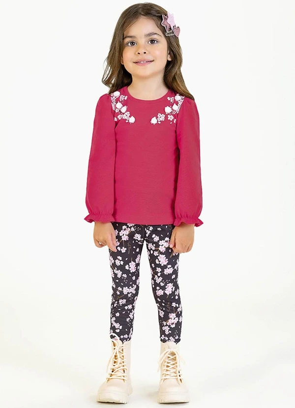 Soft Bonni - Conjunto em Cotton e Malha Lixada Sublimada Rosa