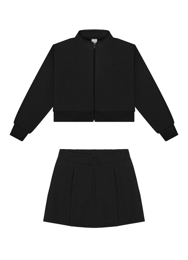 Alakazoo - Conjunto em Moletom com Saia e Jaqueta Preto