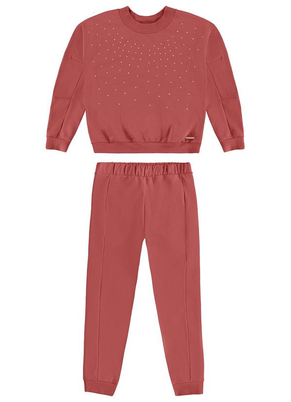 Carinhoso - Conjunto em Moletom com Strass Laranja