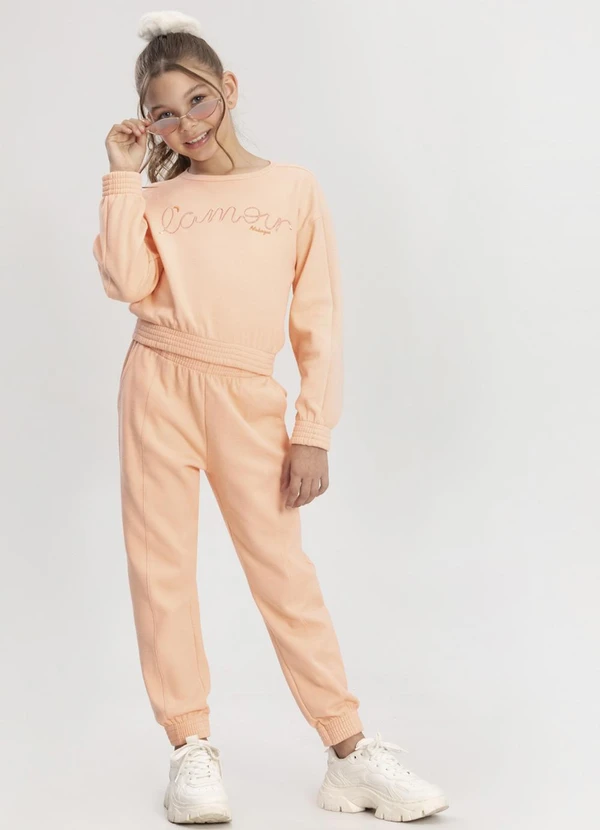 Alakazoo - Conjunto em Moletom Texturizado com Bordado Salmão