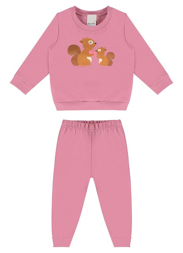 Malwee Kids - Conjunto Esquilinhos em Moletom Rosa