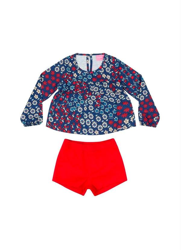 Momi - Conjunto Estampa Floral Azul e Vermelho