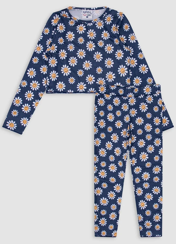 Turminha - Conjunto Estampada Flores Sorrisos Menina Azul