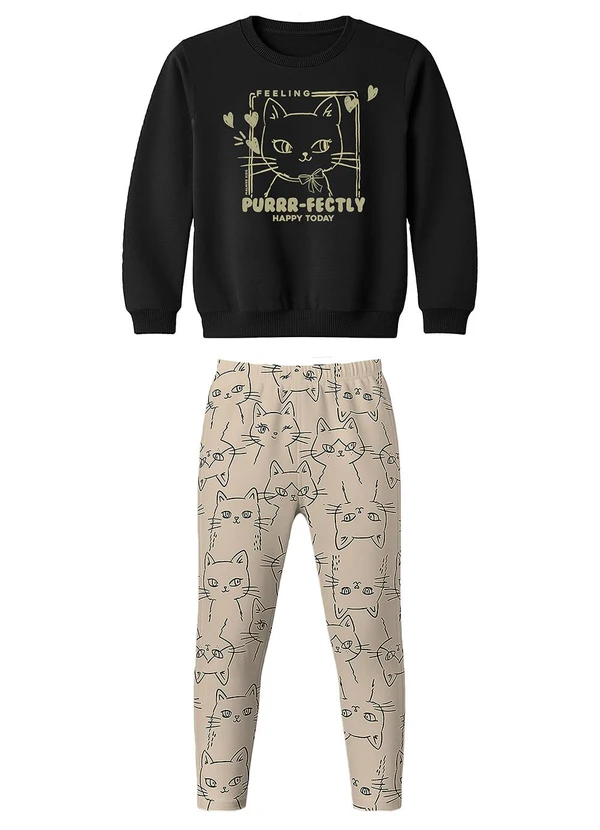 Malwee Kids - Conjunto Feeling Purrr-Fectly em Moletom Preto