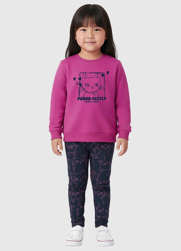 Malwee Kids - Conjunto Feeling Purrr-Fectly em Moletom Rosa
