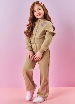 Abrange - Conjunto Felpado Infantil Menina In Love Bege - ABRANGE
