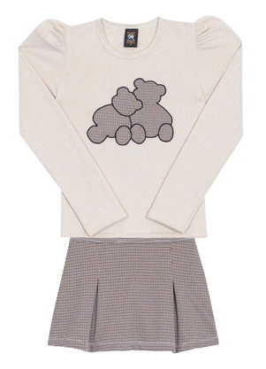Outlet - Conjunto Feminino Blusa Tricot/Shorts Saia Nude - OUTLET