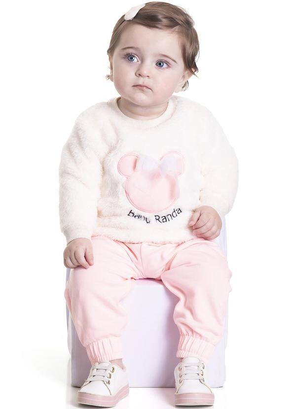 Randa Mundu - Conjunto Feminino Casaco Pelo/Calça Mole Branco