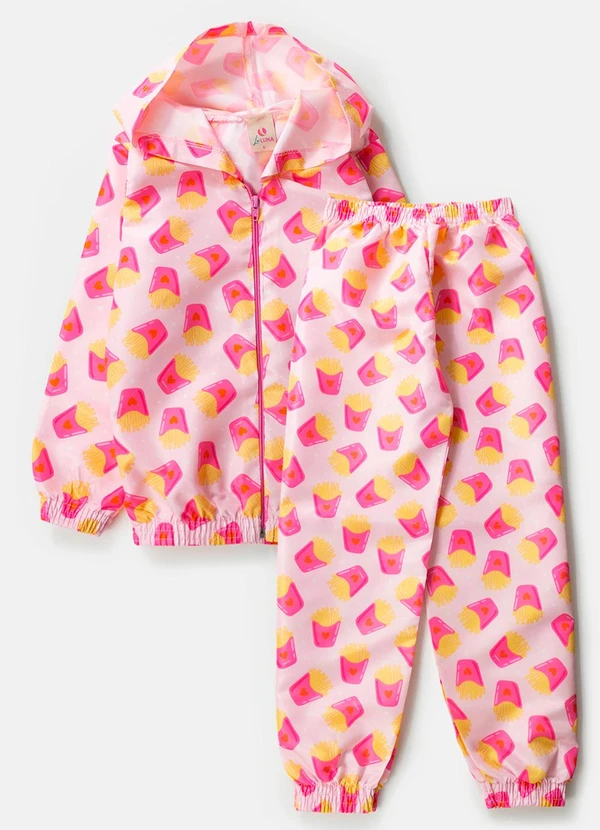 Laluna - Conjunto Feminino Corta Vento Batata Fritas Rosa