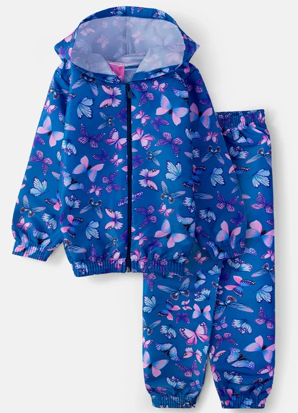 Laluna - Conjunto Feminino Corta Vento Borboletas Marinho