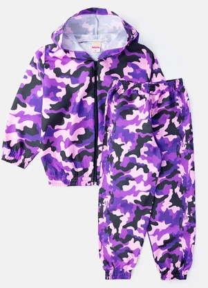 Laluna - Conjunto Feminino Corta Vento Camuflado Roxo - LALUNA