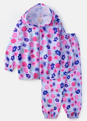 Laluna - Conjunto Feminino Corta Vento Flores Lilás - LALUNA