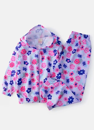 Laluna - Conjunto Feminino Corta Vento Flores Lilás - LALUNA