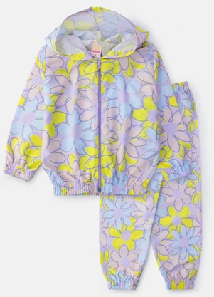 Laluna - Conjunto Feminino Corta Vento Flores Lilás - LALUNA