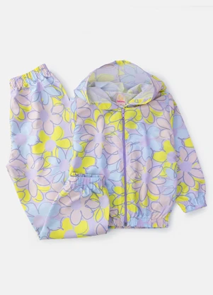 Laluna - Conjunto Feminino Corta Vento Flores Lilás - LALUNA