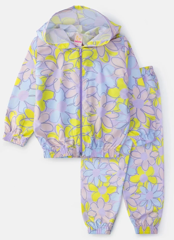 Laluna - Conjunto Feminino Corta Vento Flores Lilás