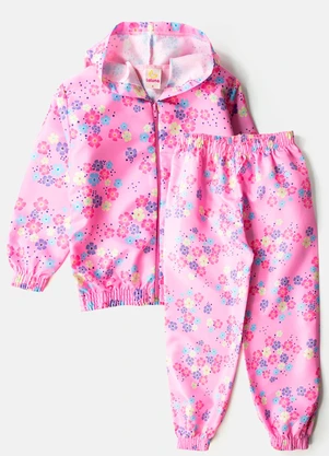 Laluna - Conjunto Feminino Corta Vento Flores Rosa - LALUNA