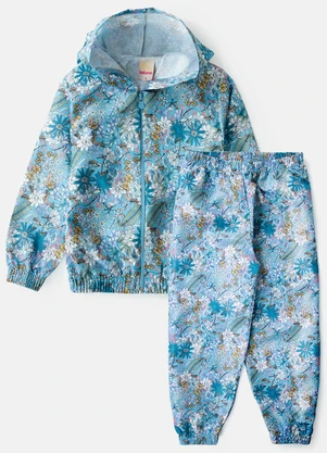 Laluna - Conjunto Feminino Corta Vento Florido Azul - LALUNA