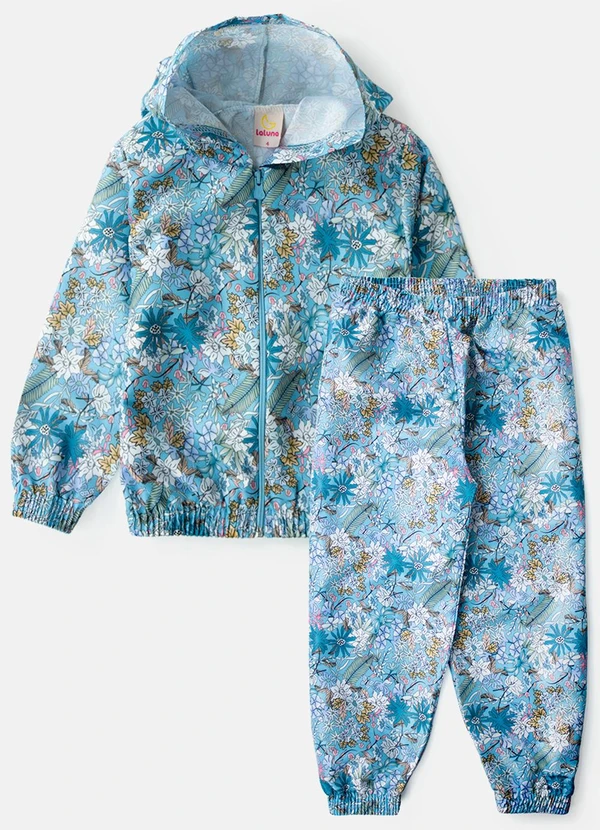 Laluna - Conjunto Feminino Corta Vento Florido Azul 1