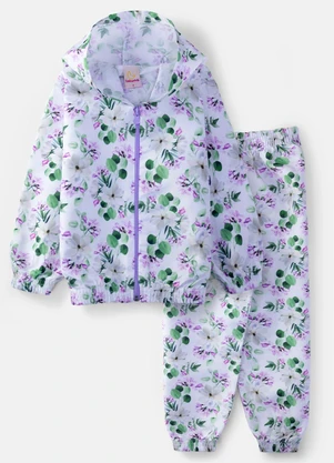 Laluna - Conjunto Feminino Corta Vento Florido Branco - LALUNA