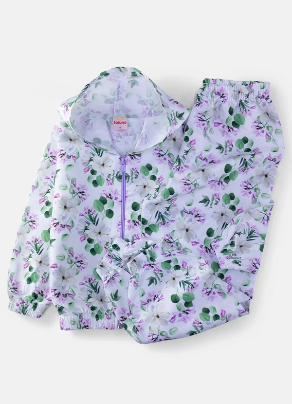 Laluna - Conjunto Feminino Corta Vento Florido Branco 2