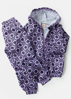 Laluna - Conjunto Feminino Corta Vento Florido Lilás - LALUNA