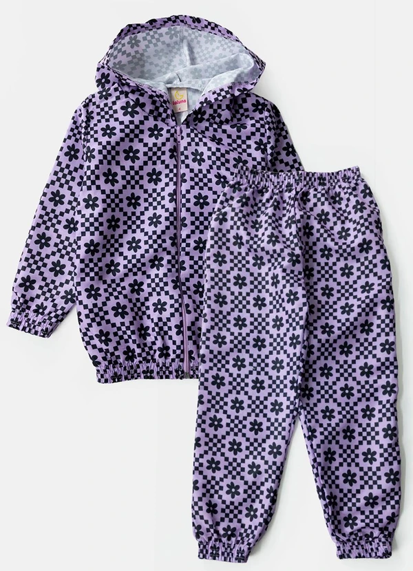 Laluna - Conjunto Feminino Corta Vento Florido Lilás 1